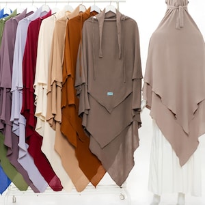 Best Seller! Two-Layer Long French Khimar (Adjustable Niqab) Lightweight Comfortable Diamond Shaped Teen-Adult Size [MANY COLOURS] - Jannati