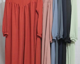 Ladies Versatile Ruffle Maxi Dress Muslim Modest Clothes Size S-M/L-XL Nursing & Wudhu Friendly Crinkle Abaya - Maryam