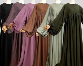 Natural Fabric Breathable Balloon Sleeve Abaya All Year Round Versatile Modest Dress Nursing Wudhu Friendly Size M-XL |5 COLOURS| Namira #3