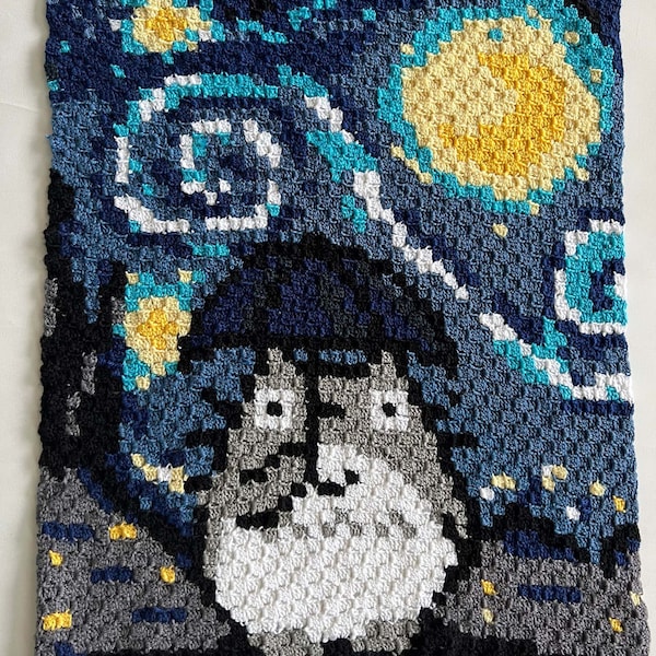 Pattern Totoro Starry night baby blanket Crochet C2C pattern only!