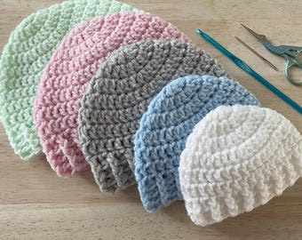 Easy Crochet Baby Hat Pattern + Video Tutorial | Preemie, Newborn, 0-3 & 3-6 Months | Quick Beginner Baby Beanie PDF