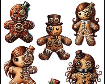 Steampunk Gingerbread Holiday Sticker Sheet Christmas