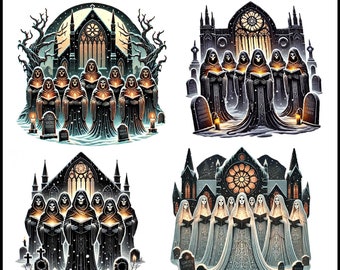 Carols For The Dead Ghostly Carolers Sticker Set – Victorian Spirits Singing in a Graveyard