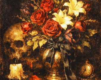 Gothic Lovers Bouquet Valentine’s Day Card – Dark Romantic Floral Still Life