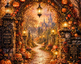 Pumpkin Arbor Gothic Autumn Greeting Card | Cozy Halloween Card | Victorian Fall Art