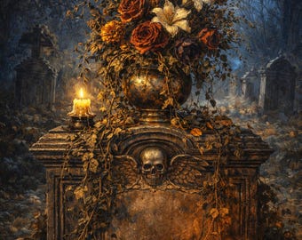 Flowers for the Forgotten – Gothic Halloween Card, Graveyard Floral Art, Memento Mori Greeting Card
