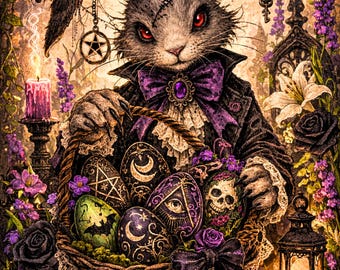 Magically Delicious Easter Card – Gothic Easter Bunny, Witchy Easter Eggs
