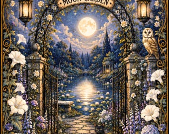 Moon Garden Gothic Greeting Card | Cozy Cottagecore Moonlit Garden