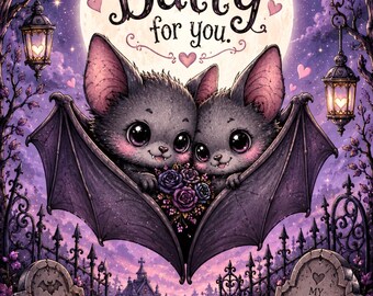 Batty for You Gothic Anniversary Card – Romantic Bat Greeting