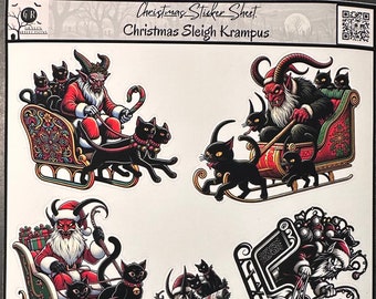 Christmas Sleigh Krampus  Holiday Sticker Sheet