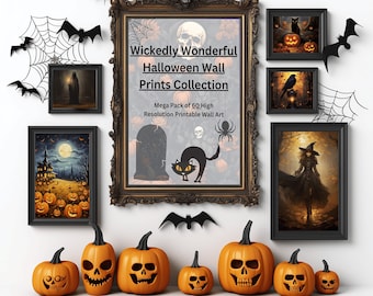 Printable Halloween Wall Art 60 Image Mega Pack Vintage Halloween Printable Wall Art Printable Prints Spooky Season