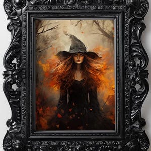 Autumn Forest Witch Premium Vertical Poster Halloween Wall Print
