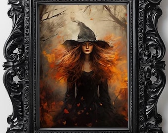 Autumn Forest Witch Premium Vertical Poster Halloween Wall Print