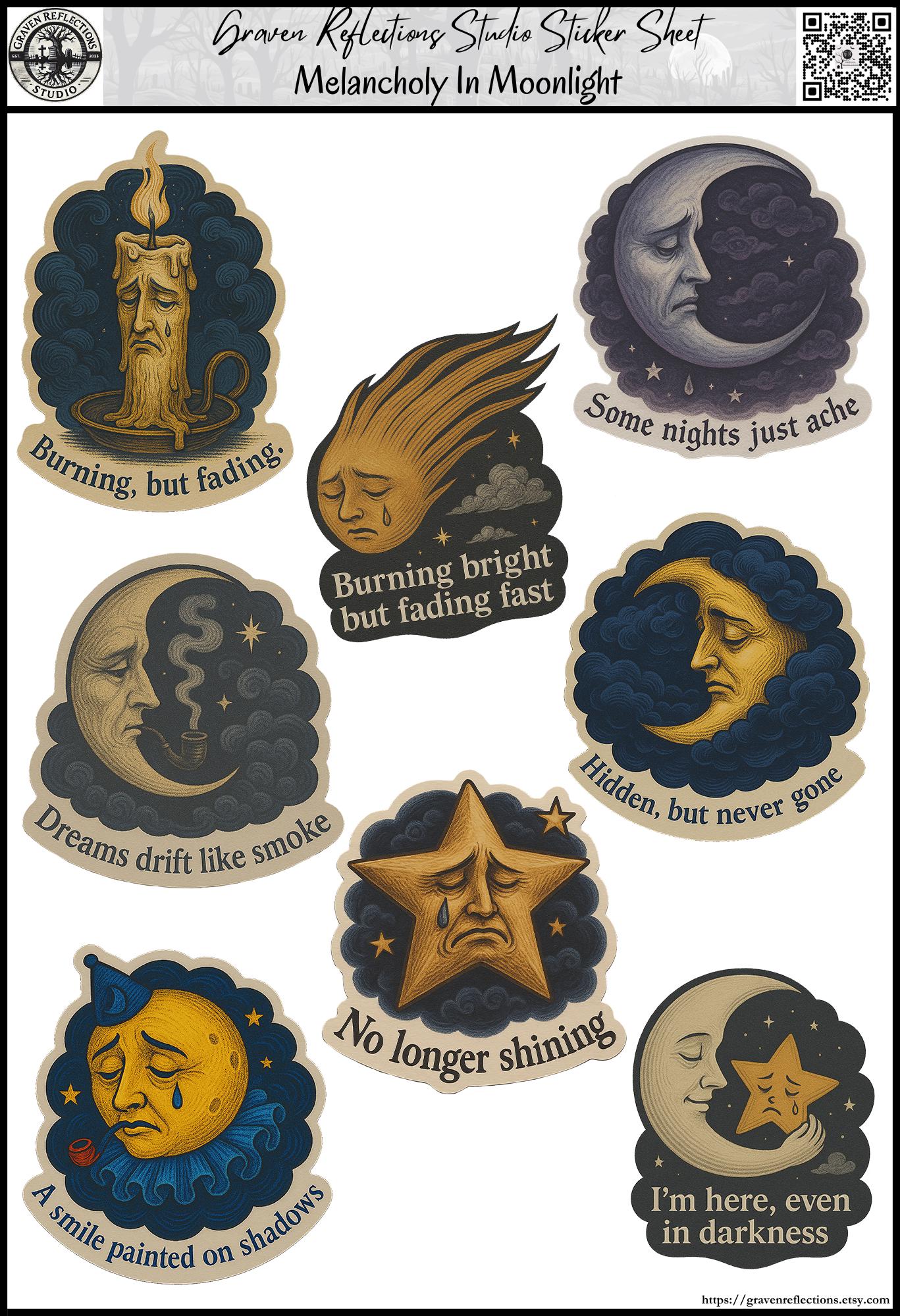 Melancholy in Moonlight Sticker Collection | Vintage Celestial Art ...