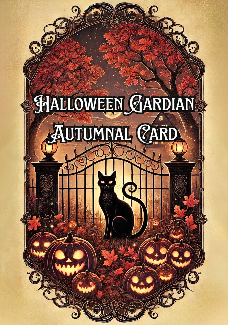 Halloween Guardian Greeting Card – Gothic Black Cat and Jack-o ...