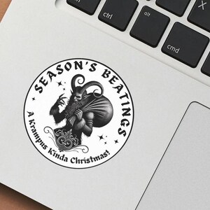 Krampus Season&#39;s Beatings Christmas Sticker | Gothic Christmas Gift Stickers | Creepy Christmas | Funny Holiday Stickers