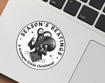 Krampus Season's Beatings Christmas Sticker | Gothic Christmas Gift Stickers | Creepy Christmas | Funny Holiday Stickers