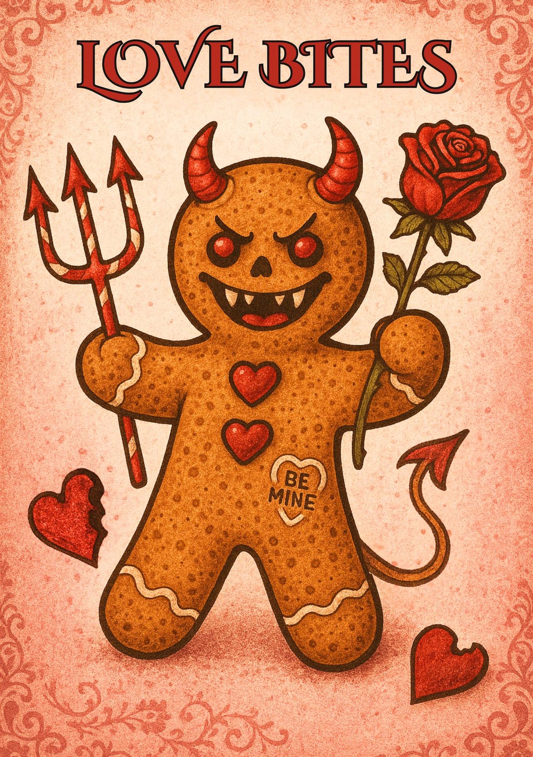 Love Bites Gothic Valentine Card – Cute Demon Gingerbread, Dark Humor ...