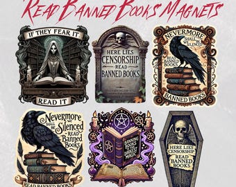 Read Banned Books Macabre Magnets – Gothic Anti-Censorship Spooky Holiday Fridge Decor