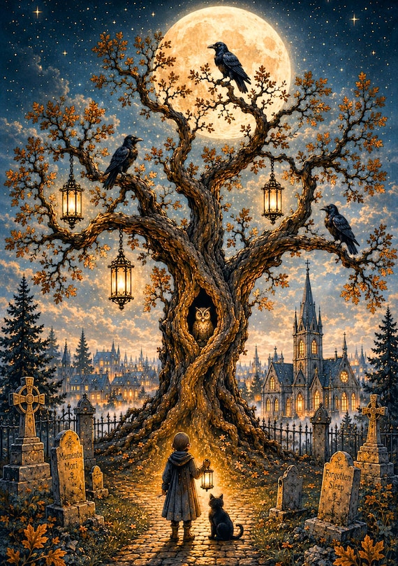 Raven Tree Halloween Card | Cozy Gothic Autumn Greeting