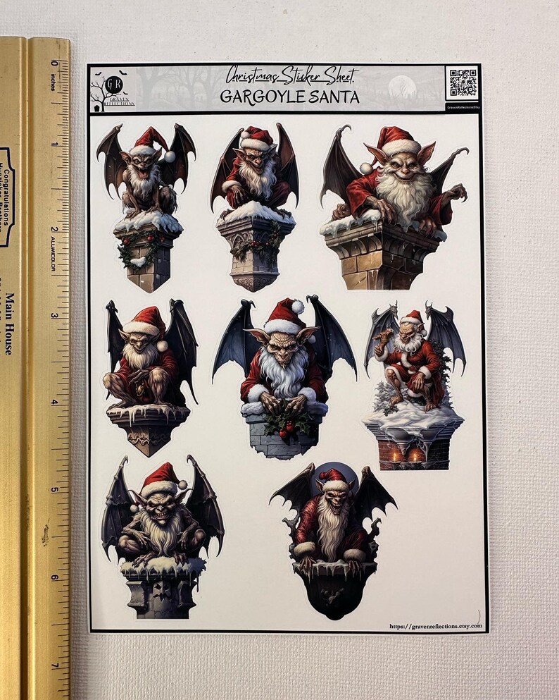 Gargoyle Santa Vinyl Sticker Sheet Christmas Stickers Dark Holliday ...
