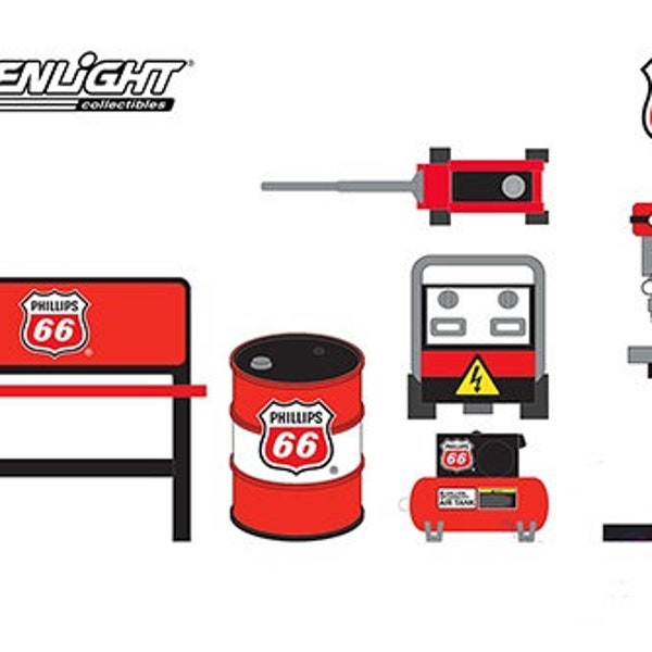 Miniature Greenlight Shop tools accessories Series 5 - Phillips 66;   6 pieces; 1:64 scale