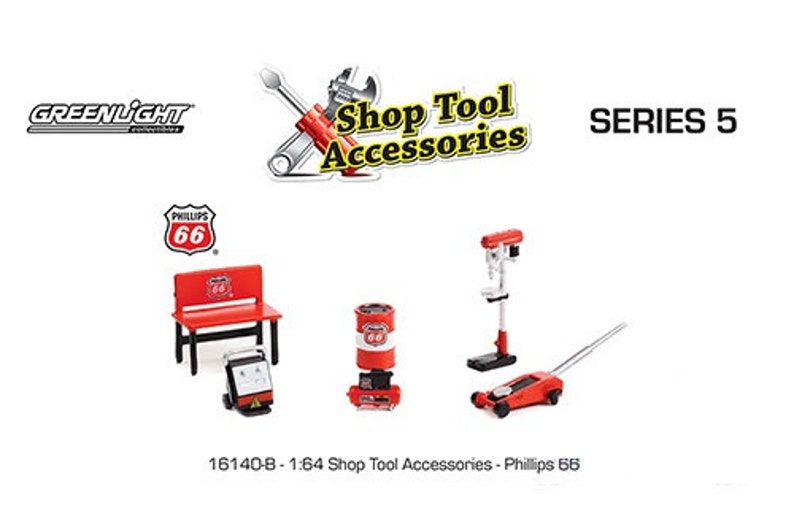 Miniature Greenlight Shop tools accessories Series 5 Phillips 66 6 pieces 1:64 scale image 2