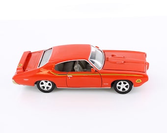 Retro car; 1969 Pontiac GTO hardtop Judge; for train displays, dioramas, play and more; orange