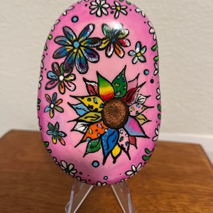 Colorful pink painted rock