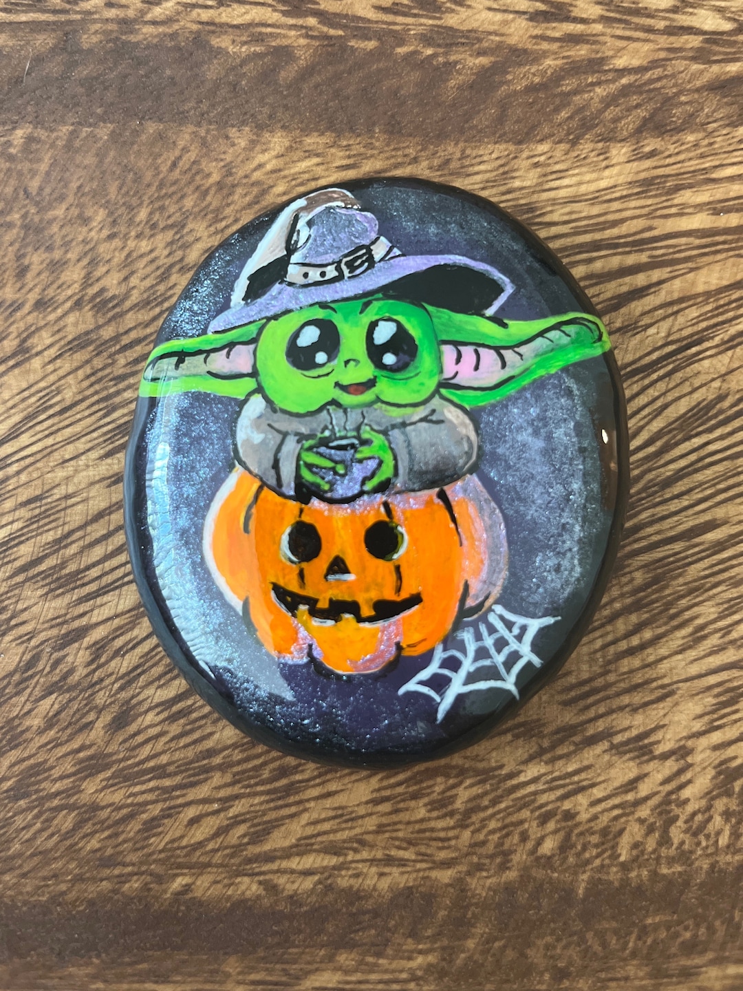 Halloween Baby Yoda Pumpkin Hand Painted Rock Etsy