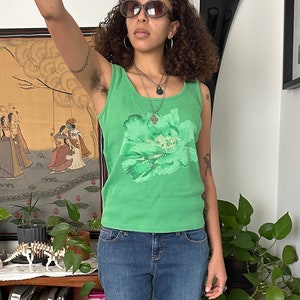 Green ribbed tank top with flower design, St. John&#39;s Bay, women&#39;s Large