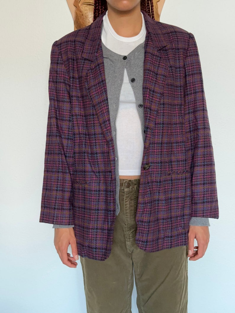 Vintage Suit Jacket Purple Plaid Shoulder Pads Women's Etsy