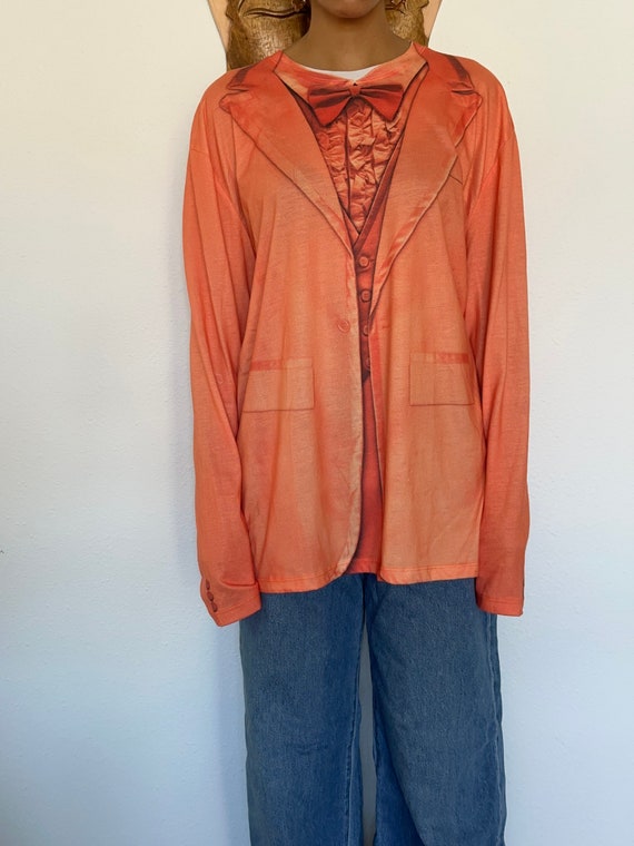 Thrifted Orange tuxedo long sleeve T-shirt, unise… - image 3