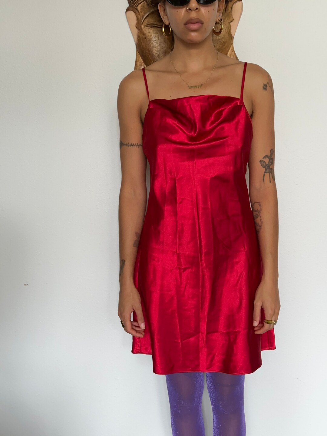 Vintage Red Silky Slip Dress/nye Party Dress Women's Size Etsy