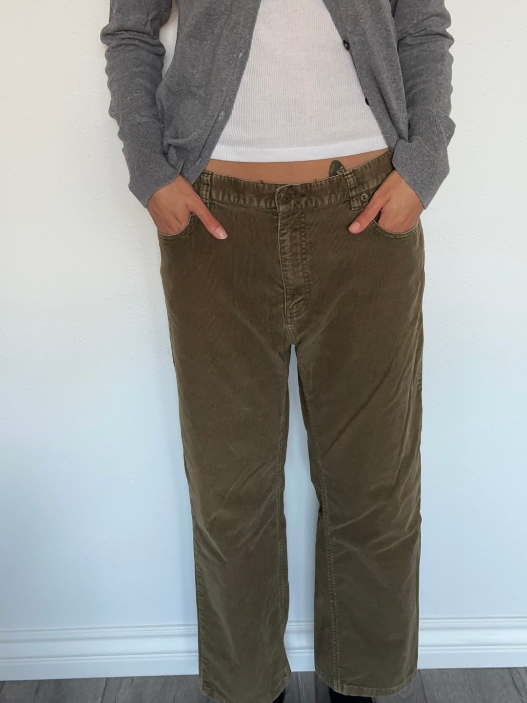 Thrifted Green Corduroy Pants Women's 14 - Etsy