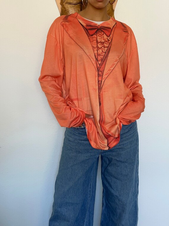 Thrifted Orange tuxedo long sleeve T-shirt, unise… - image 1