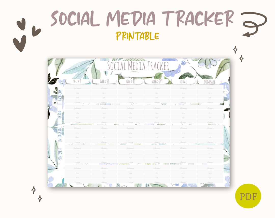 Social Media Tracker Printable. Instagram Facebook Tiktok - Etsy