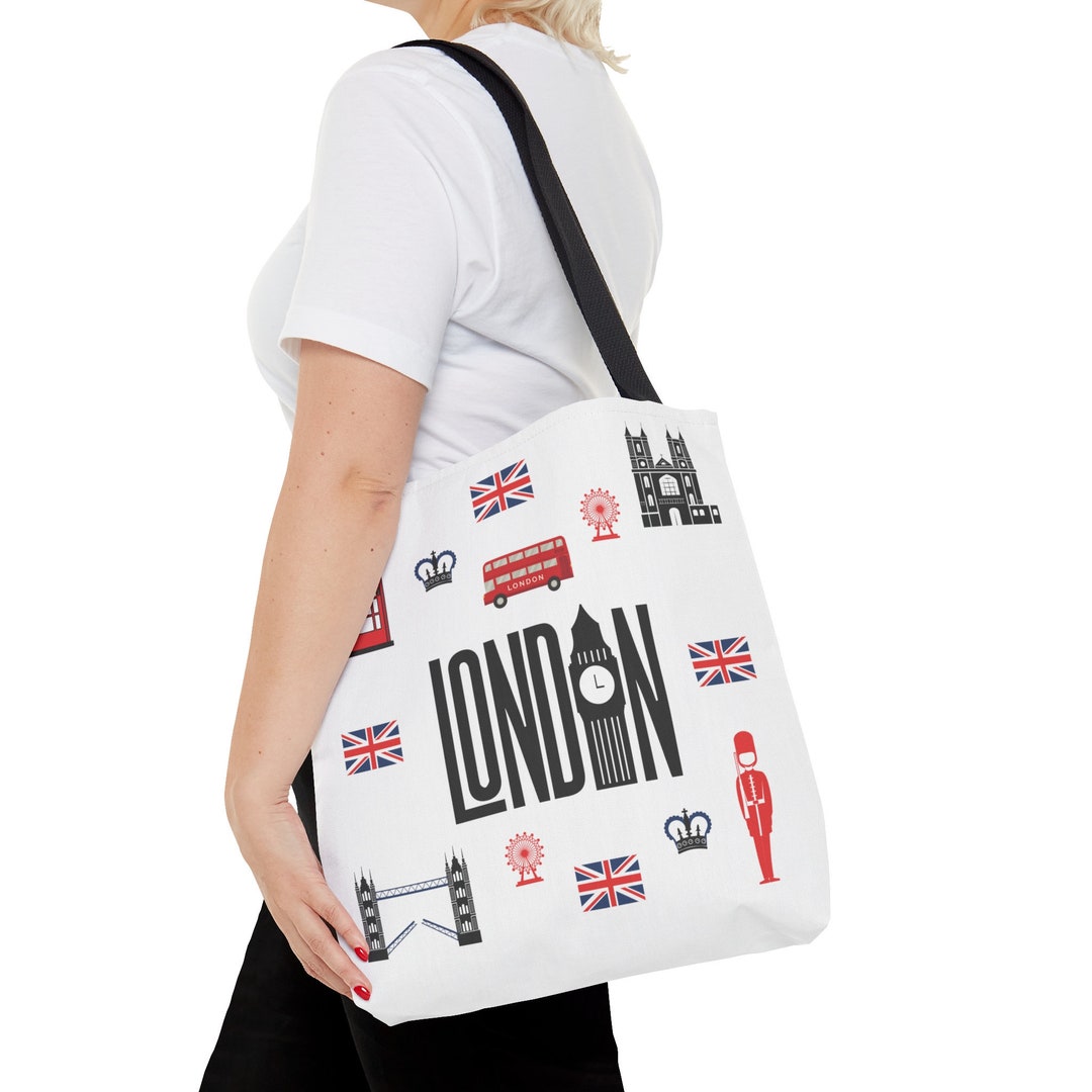 London Lover Pattern Print Leather Tote Bag