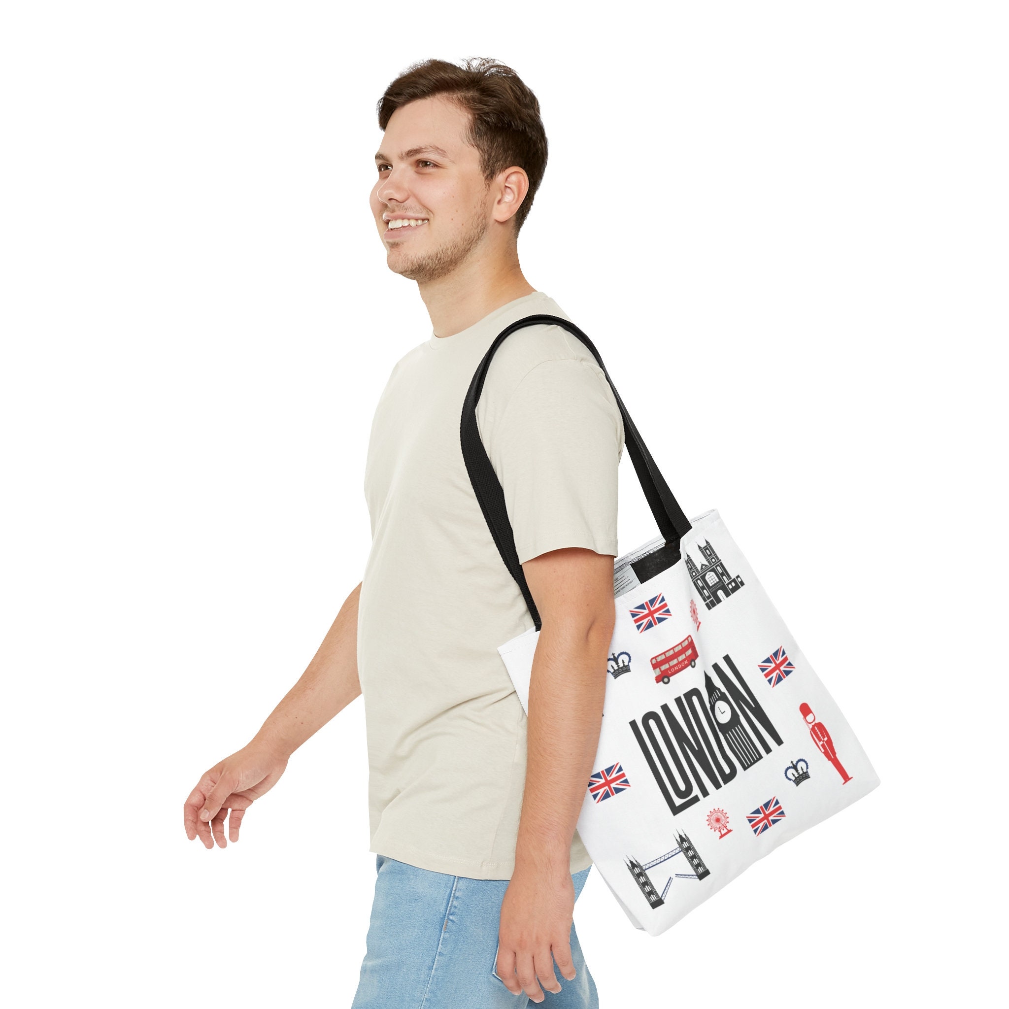 London Lover Pattern Print Leather Tote Bag main image 0