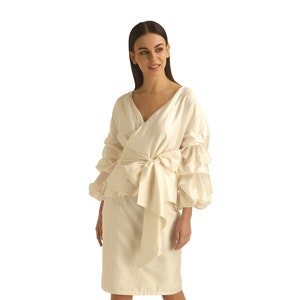 Wrap Shirt Women | Cotton Kimono Top | Wrap Front Blouse | Ceremonial Wrap Top | V-neck Wrap Blouse | Wrapped Blouse | Linen Wrap Top