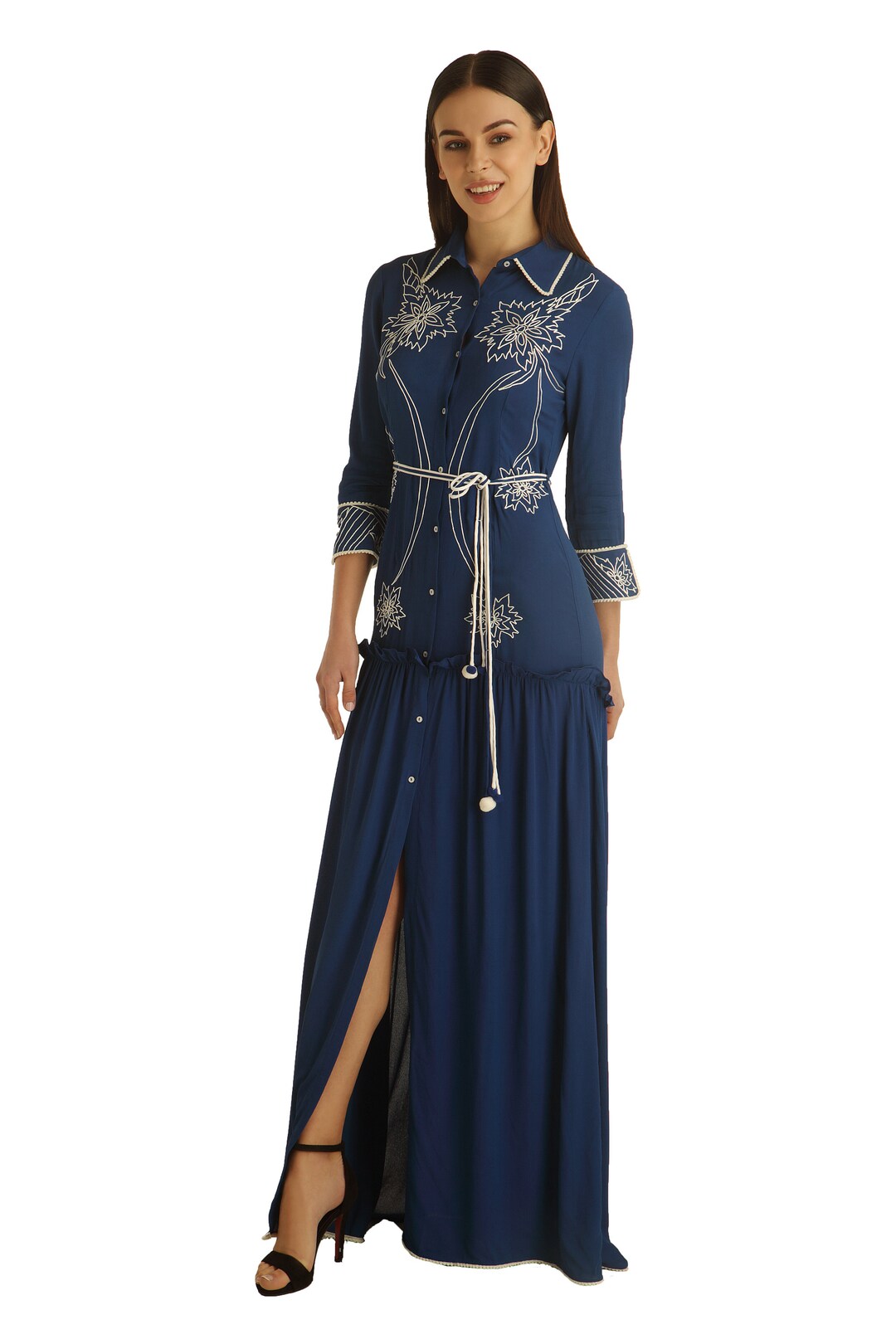 Front Slit Front Button Scalloped Trim Vacation Dress Women Cut Out ...