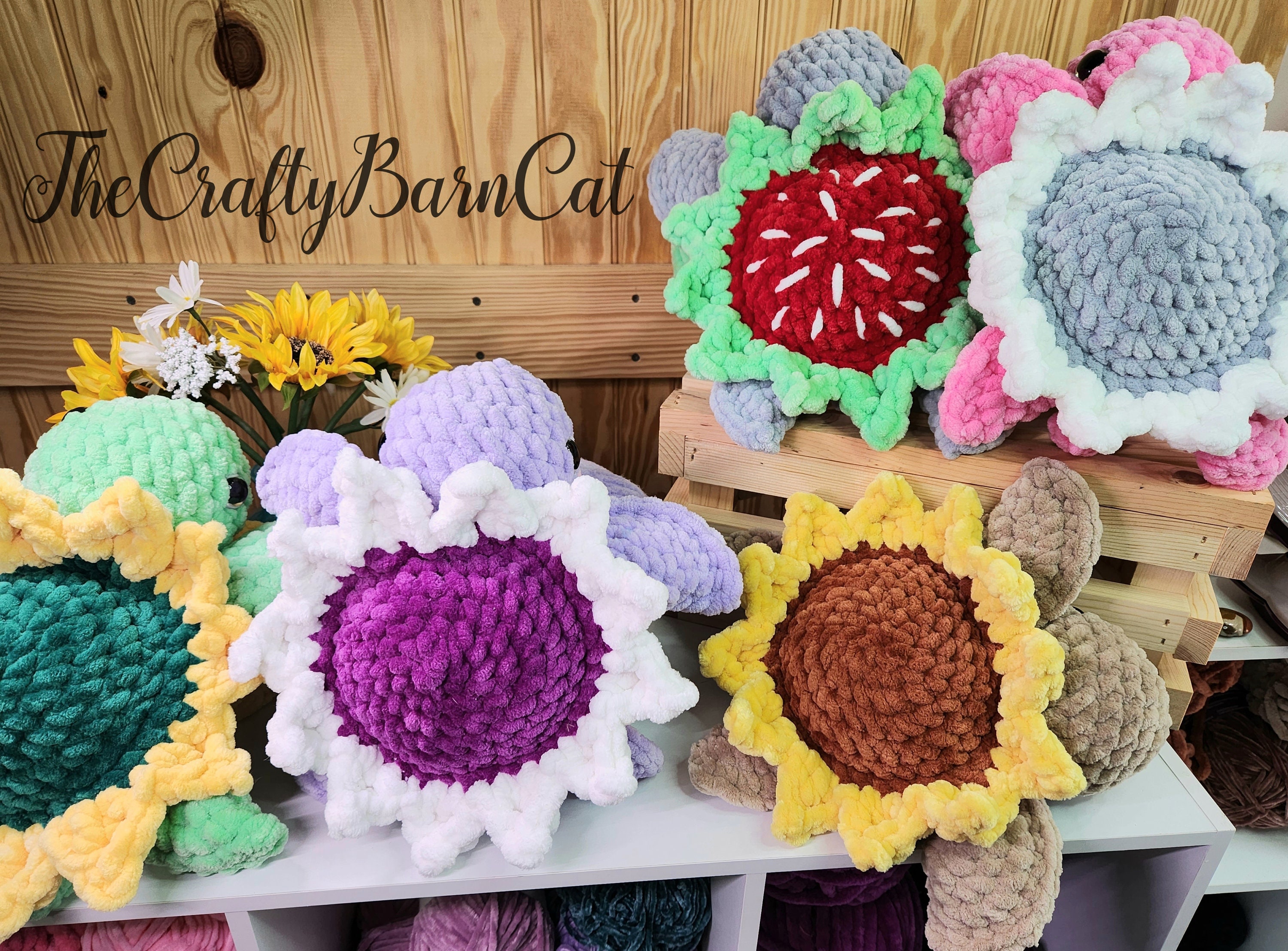 Crochet Sunflower Turtle Plushie Stuffed Animal Flower Amigurumi Etsy