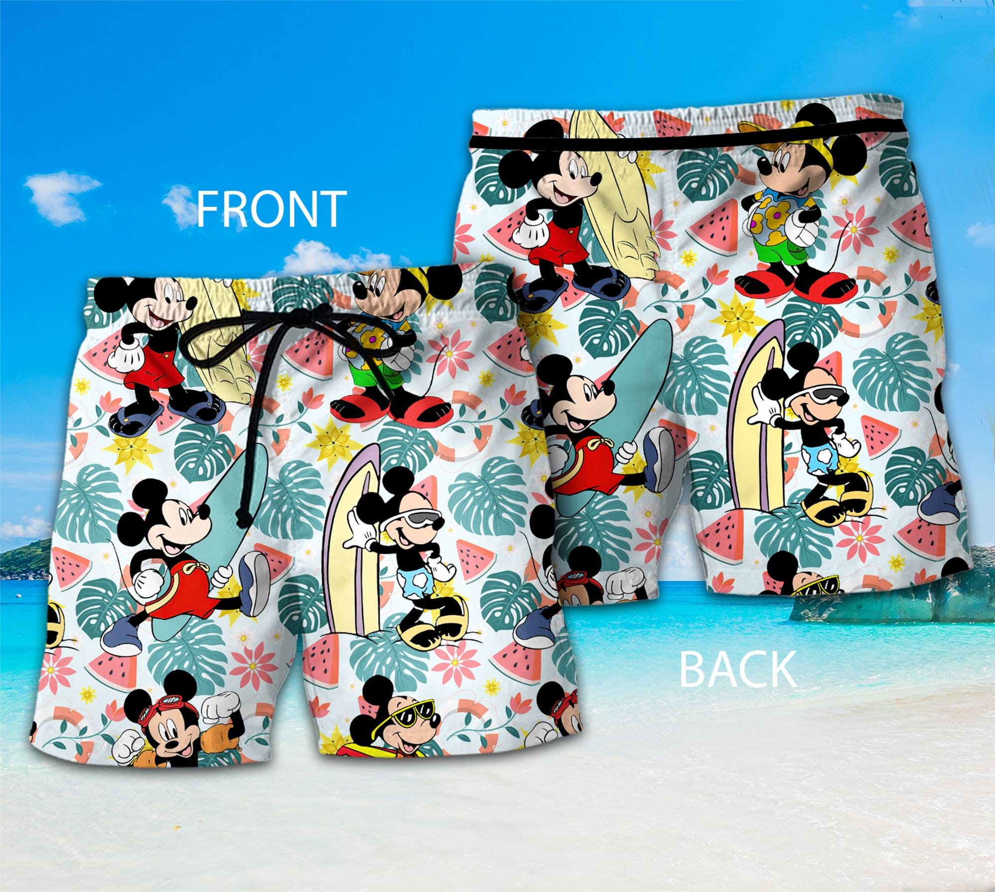 Tropical Mickey Mouse Surf Hawaiian Shirt | Minnie Mouse Summer Aloha
