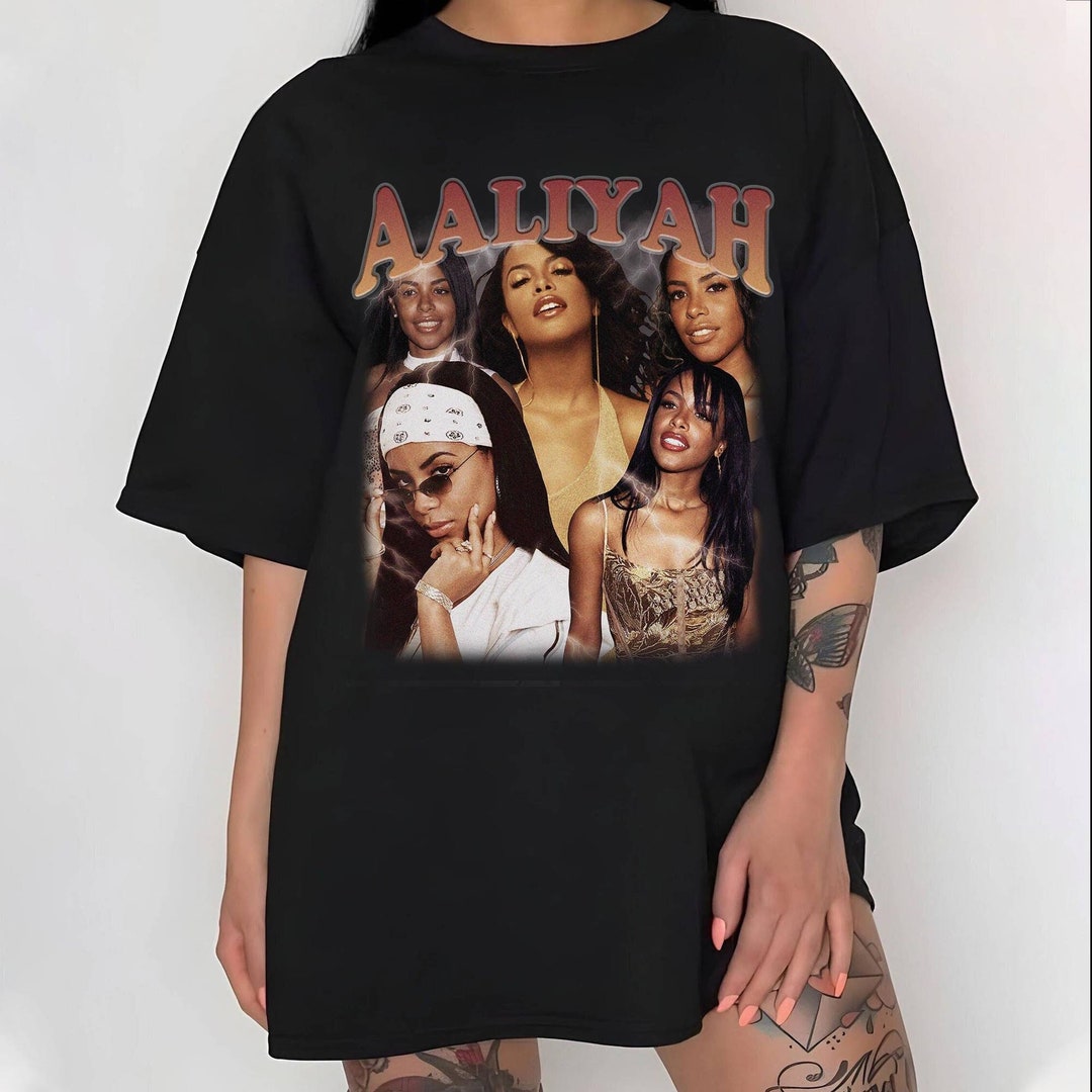 AALIYAH Aaliyah Rap T-shirt Rap T Men's XL size cotton black type Vintage Second Hand