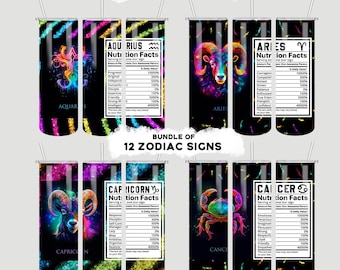 Neon sterrenbeeld beker wrap bundel 20 oz skinny beker sublimatie ontwerpen rechte beker png, voedingsfeiten sterrenbeelden beker wrap