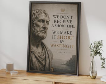 Poster met een citaat van Seneca uit de Stoïcijnen, muurdecoratie met Romeinse filosofie, motiverende print voor thuis of op kantoor.