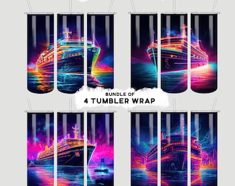 Sublimatieontwerp beker neon cruiseschip, magere beker 20 oz (digitale download)