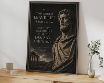 Poster met een citaat van Marcus Aurelius uit de Stoïcijnen, Romeinse filosofie muurdecoratie, donkere motiverende print