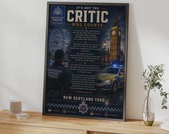 Poster met citaat van de Metropolitan Police over de man in de arena, New Scotland Yard Londen muurdecoratie