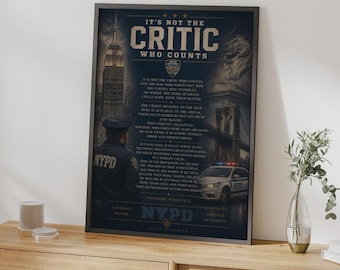 Poster met citaat van Theodore Roosevelt, 'Man in the Arena' van de NYPD, muurdecoratie voor de politie.